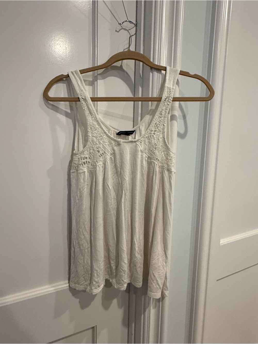 American Eagle Outfitters Cream Crochet Yoke Tank